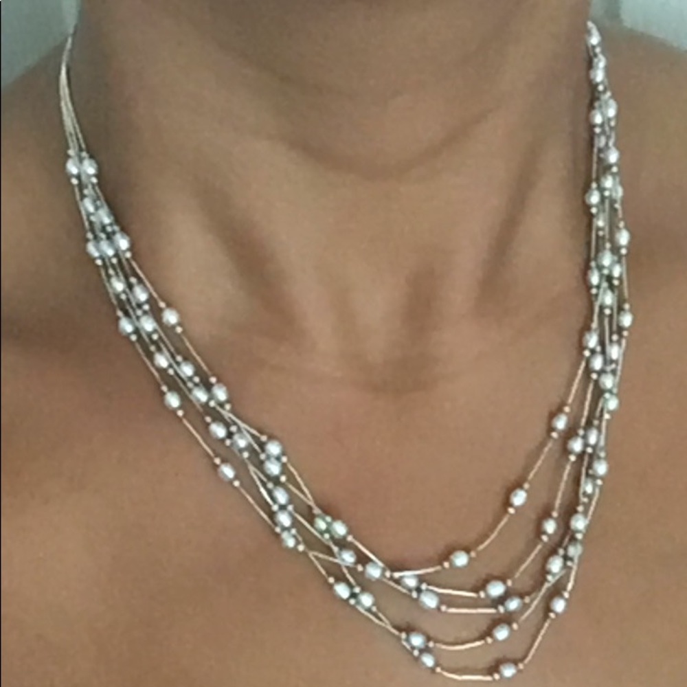 Silver five layer necklace